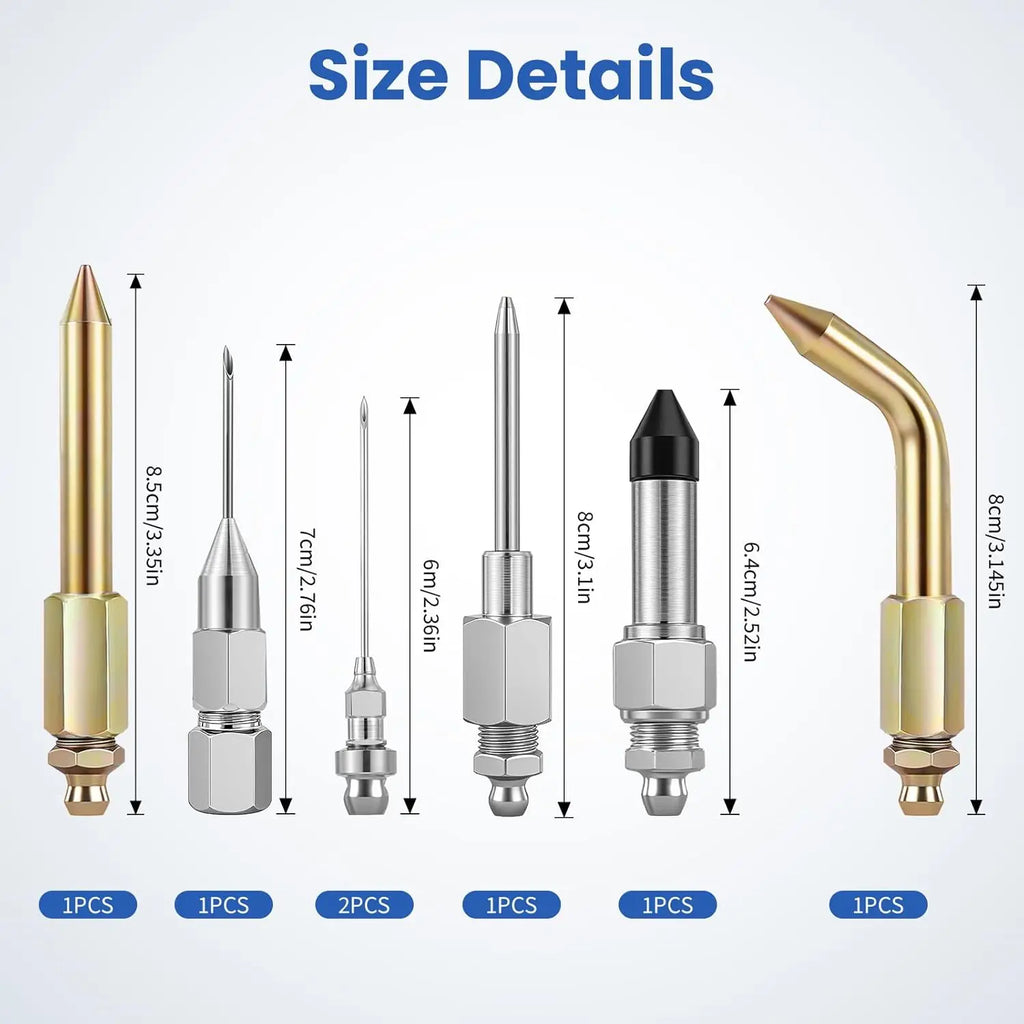 7PCS Grease Gun Needle Tips Accessories Kit Set Mini Needle Dispenser Rubber Joint Nipple Straight Nozzle Coupler Elbow Fittings