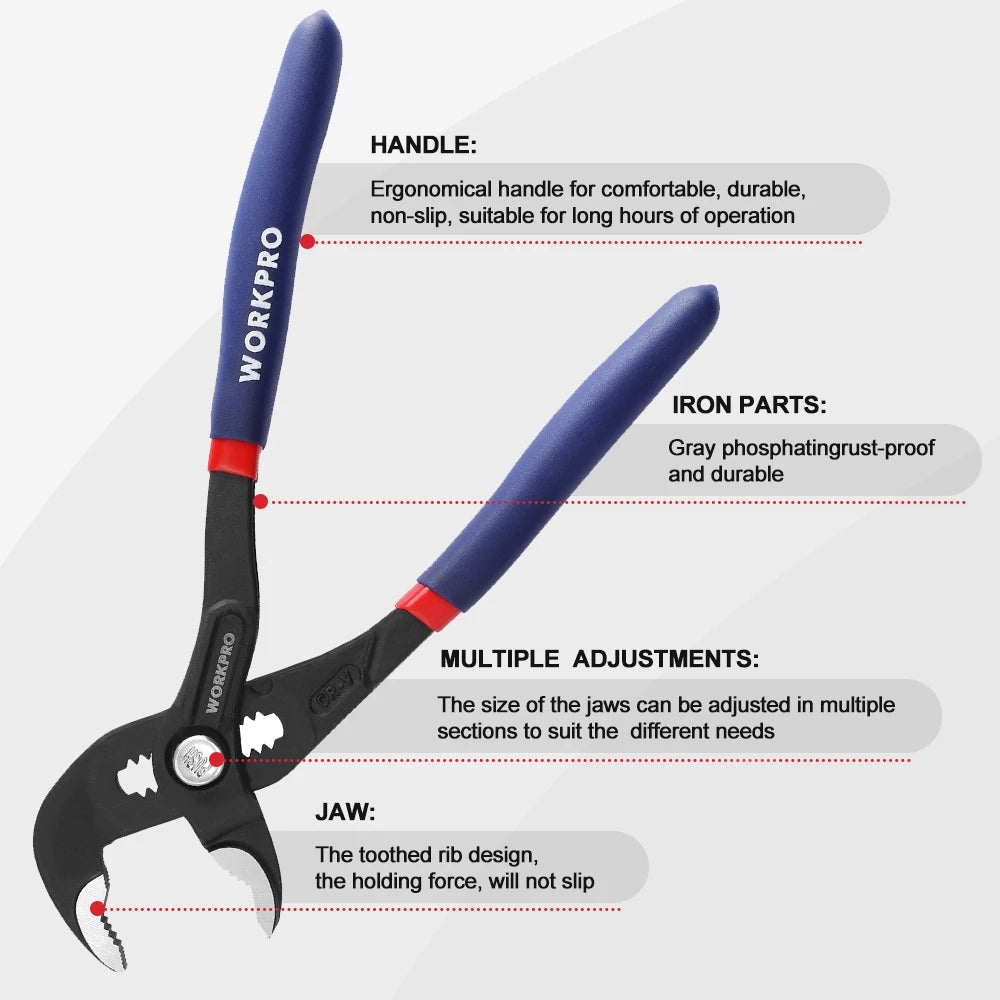WORKPRO 2PC Water Pump Pliers 7" & 10" Adjustable Groove Joint Pliers - image 8