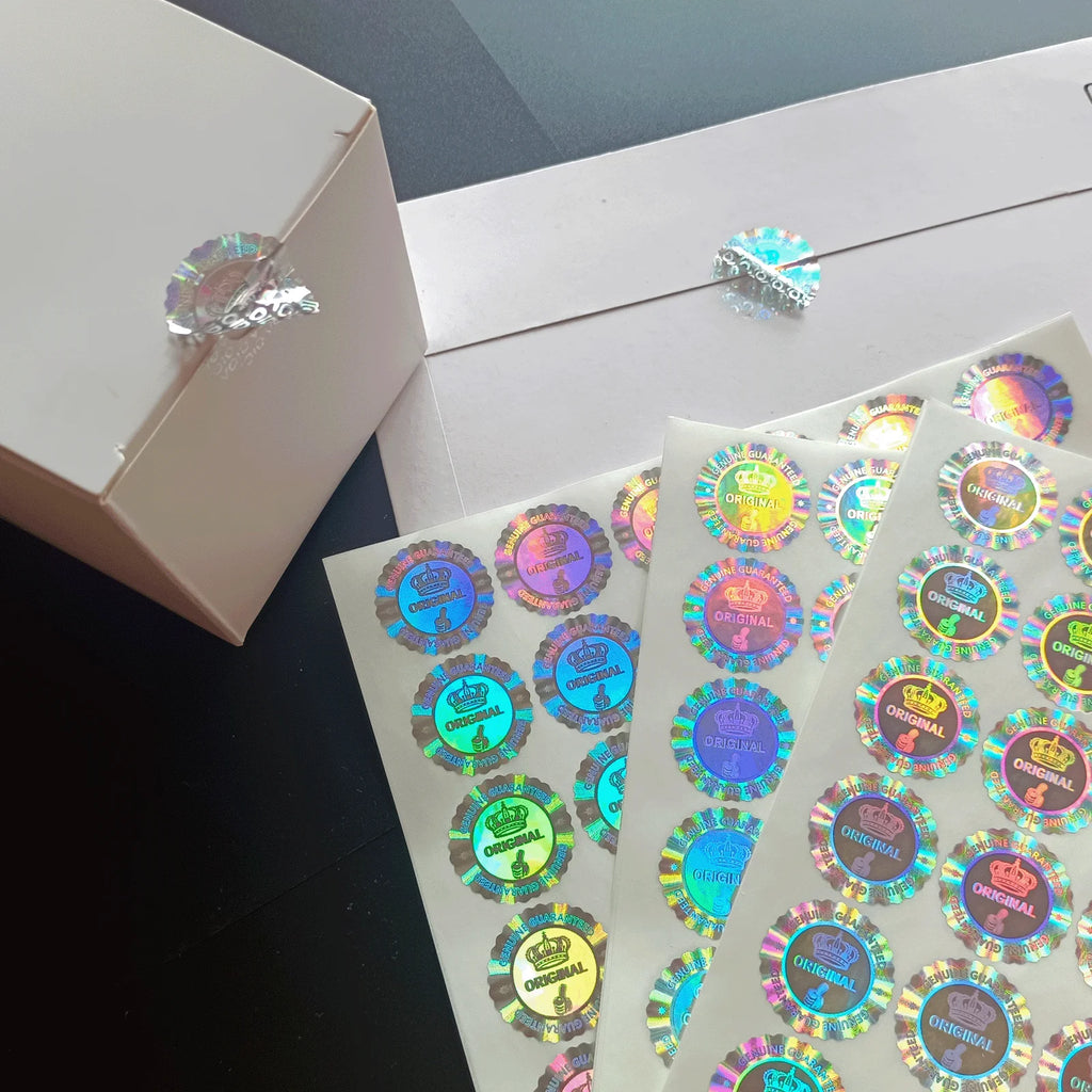 Holographic Tamper-Evident Seal Stickers with Crown Pattern