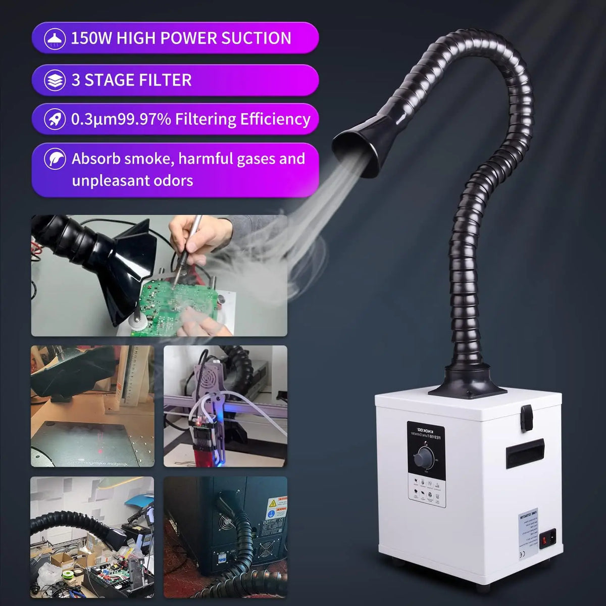 Soldering Fume Extractor, 3-Stage Filters, Strong Suction for Laser Engraving