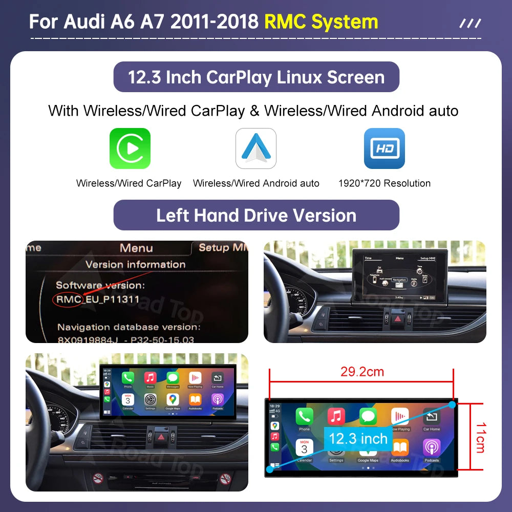 12.3" Wireless CarPlay Android Auto GPS Touchscreen for Audi A6 A7 - image 7