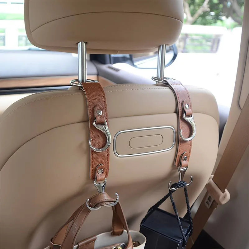 1Pc Premium Car Seat Back Hooks - Dual-Function PU Leather & Metal Design Strong Load-Bearing Fits All Cars Easy Install