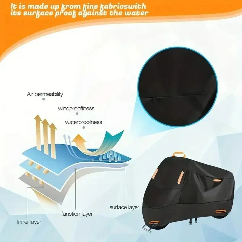 Motorcycle Cover Waterproof All Season Dustproof UV Protective Outdoor Indoor Scooter 210D Wear-resistant Fabric Motorbike Cover