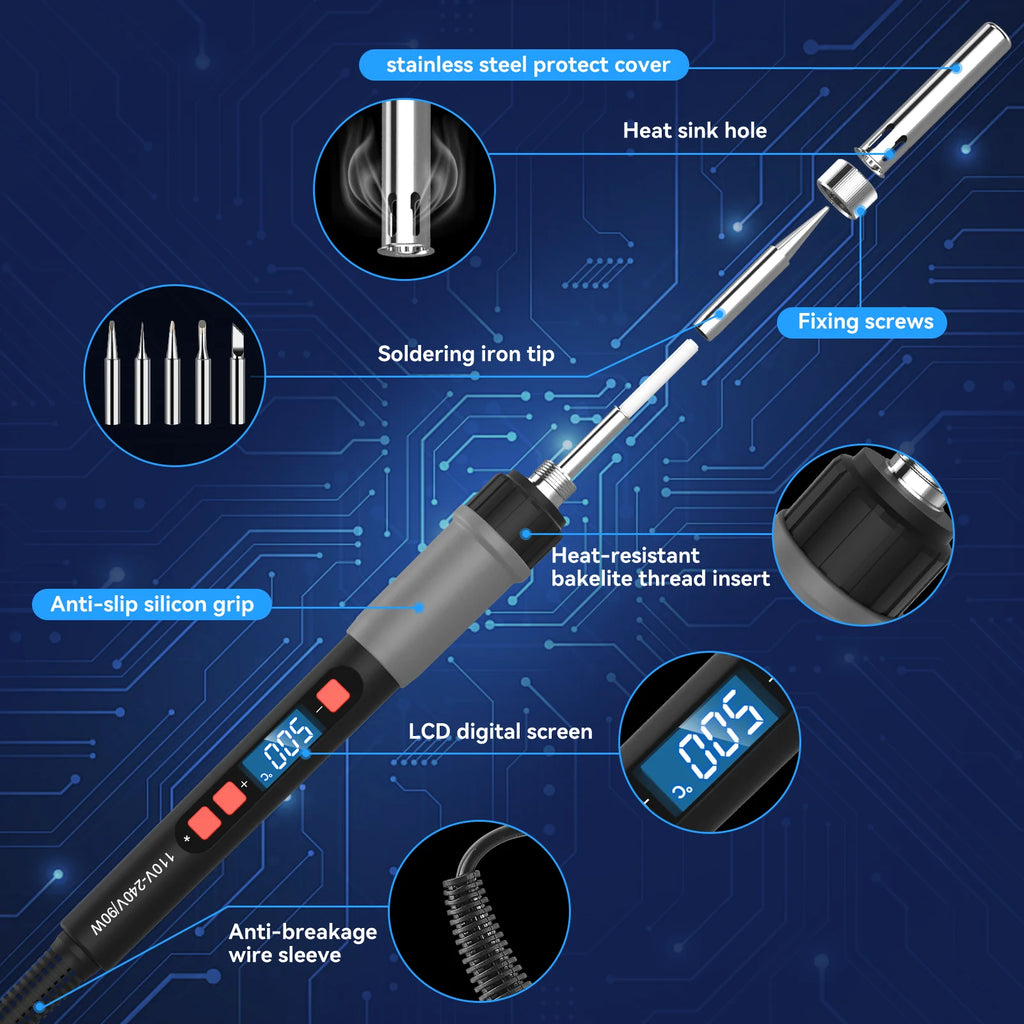Soldering Iron Kit, ILIBILIB 110V-240V 90W LCD Digital Display Adjustable Temperature Solder Iron 180 To 500°C, 6-In-1