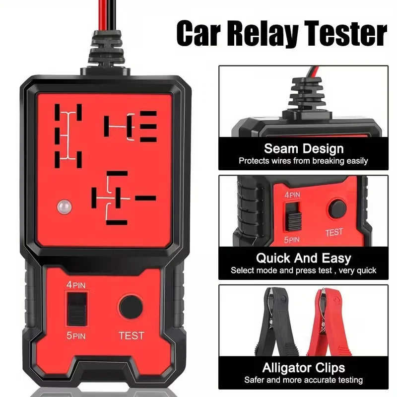 12V Relay Tester with Battery Clamp – 4-Pin/5-Pin Automotive Tool