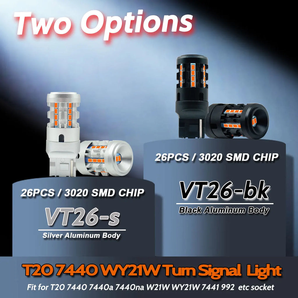 2Pcs T20 7440 7440NA W21W WY21W LED Bulb Amber Yellow Canbus Error Free No Hyper Flash Blinker Lamp For RAV4 Turn Signal Light