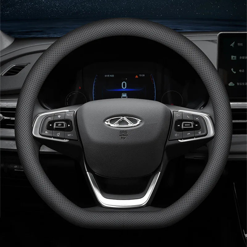 Breathable Ultra-Thin Leather Universal Steering Wheel Cover 37-38cm - image 5