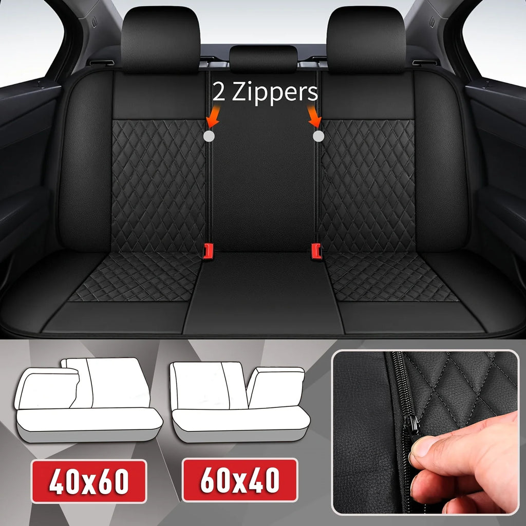 Quilted PU Leather Car Seat Covers, Full 9-Piece Set