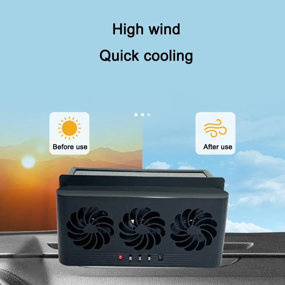 Solar Powered Car Window Exhaust Fan, 3 Air Outlets