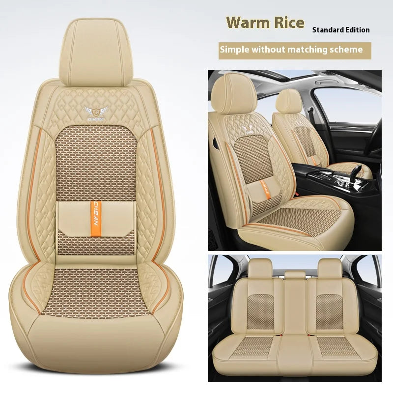 5-Seat Synthetic Leather Car Seat Cover Set with Lumbar Support