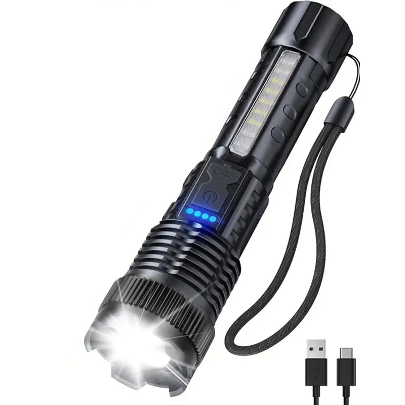 High Power Rechargeable LED Flashlight, 6 Modes, Zoom Torch
