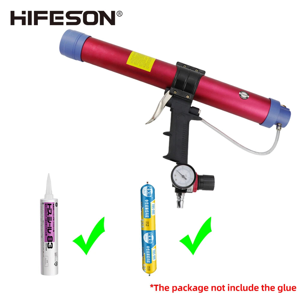 600ml Sausage Pneumatic Caulking Gun Silicone Sealant Applicator with 10 Glue Nozzles