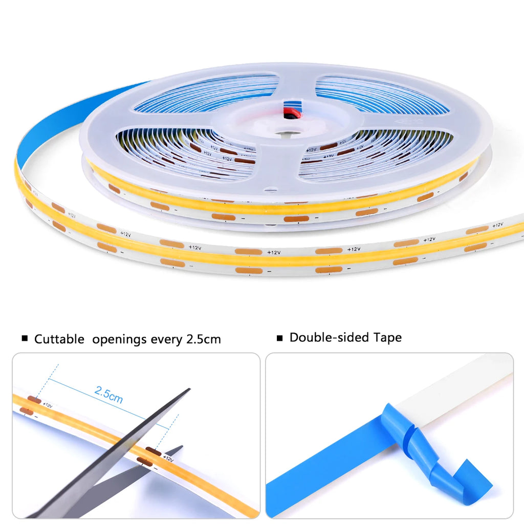 8mm COB LED Strip Light with Door Sensor Switch, 1–5m