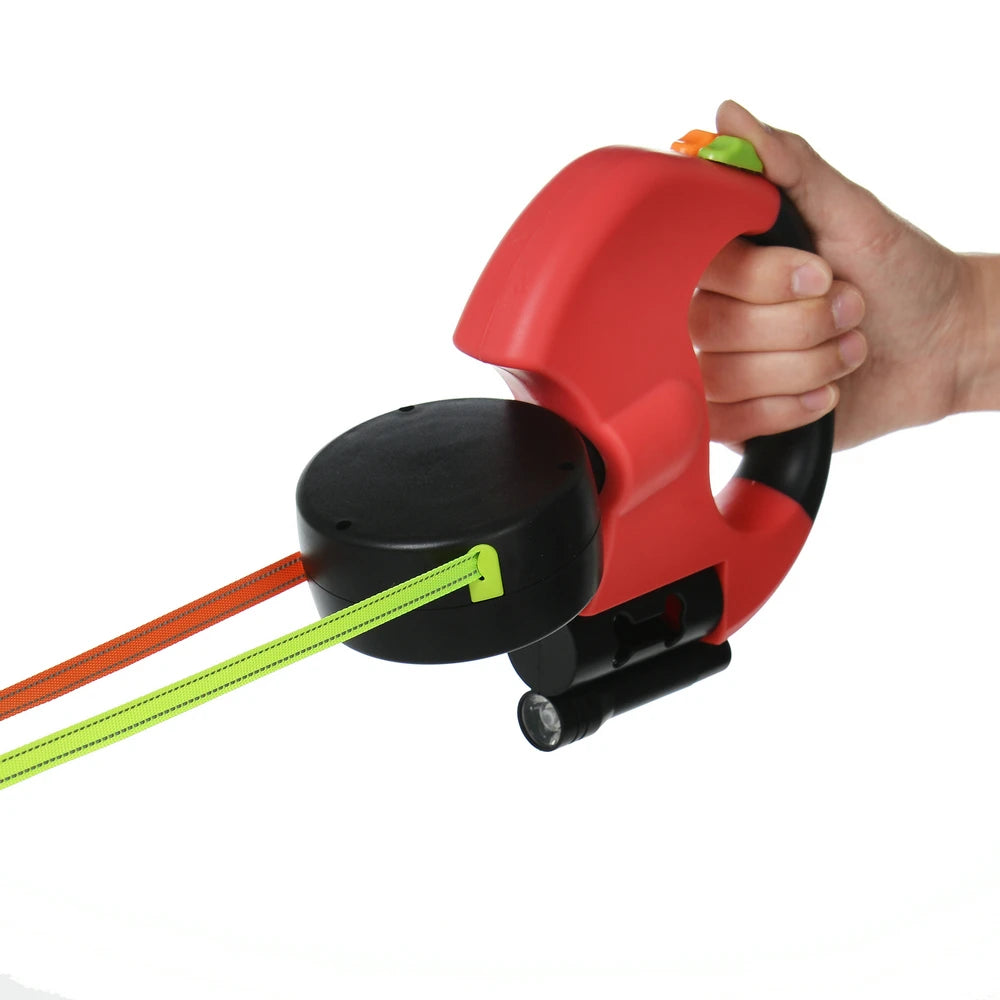 Retractable Dual Dog Leash with Light, 3m, for Small Dogs