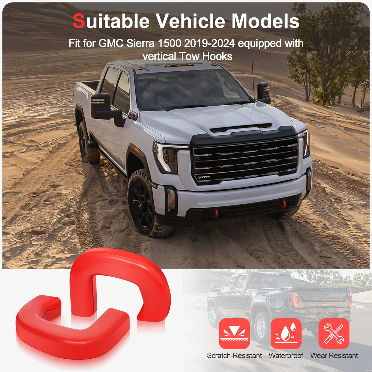 Tow Hitch Covers for GMC Sierra 1500 2019-2024, Customized Tow Hook Cover Compatible with GMC Sierra 1500 Accessories