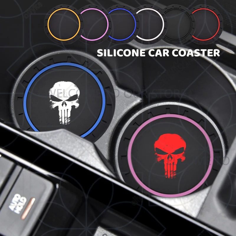 Skull Silicone Car Coasters (2-Pack) – Anti-Slip Cup Holder Pads