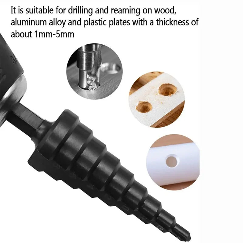 3Pcs HSS Step Drill Bit Set 3-12/4-12/4-20mm Hex Shank Wood Metal - image 4
