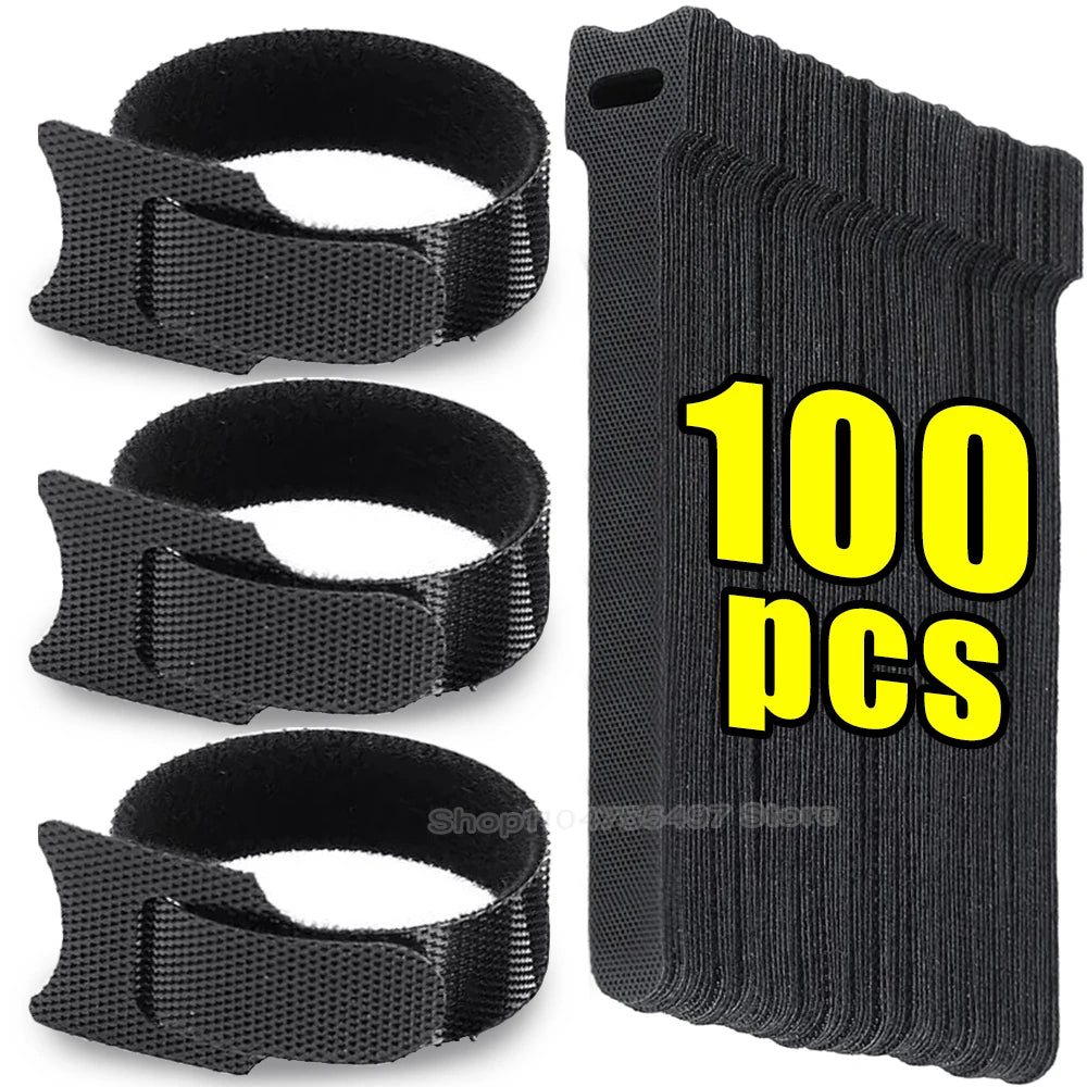 Releasable Cable Ties Black Nylon Loop and Hoop Fastener Tape Cord Straps Wire Organizer Multi-Purpose Bundling Wrap Tie