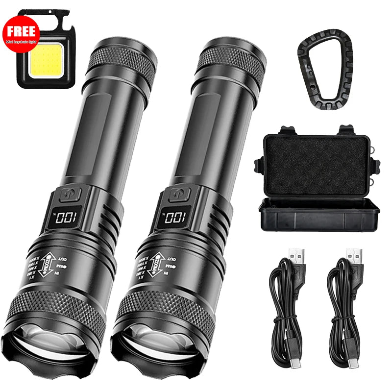 Ultra Bright 2000LM LED Flashlight, Type-C Rechargeable Zoom Torch