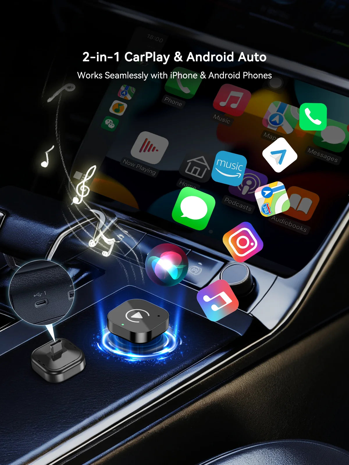 2-in-1 Wireless CarPlay & Android Auto USB-C Dongle - image 3