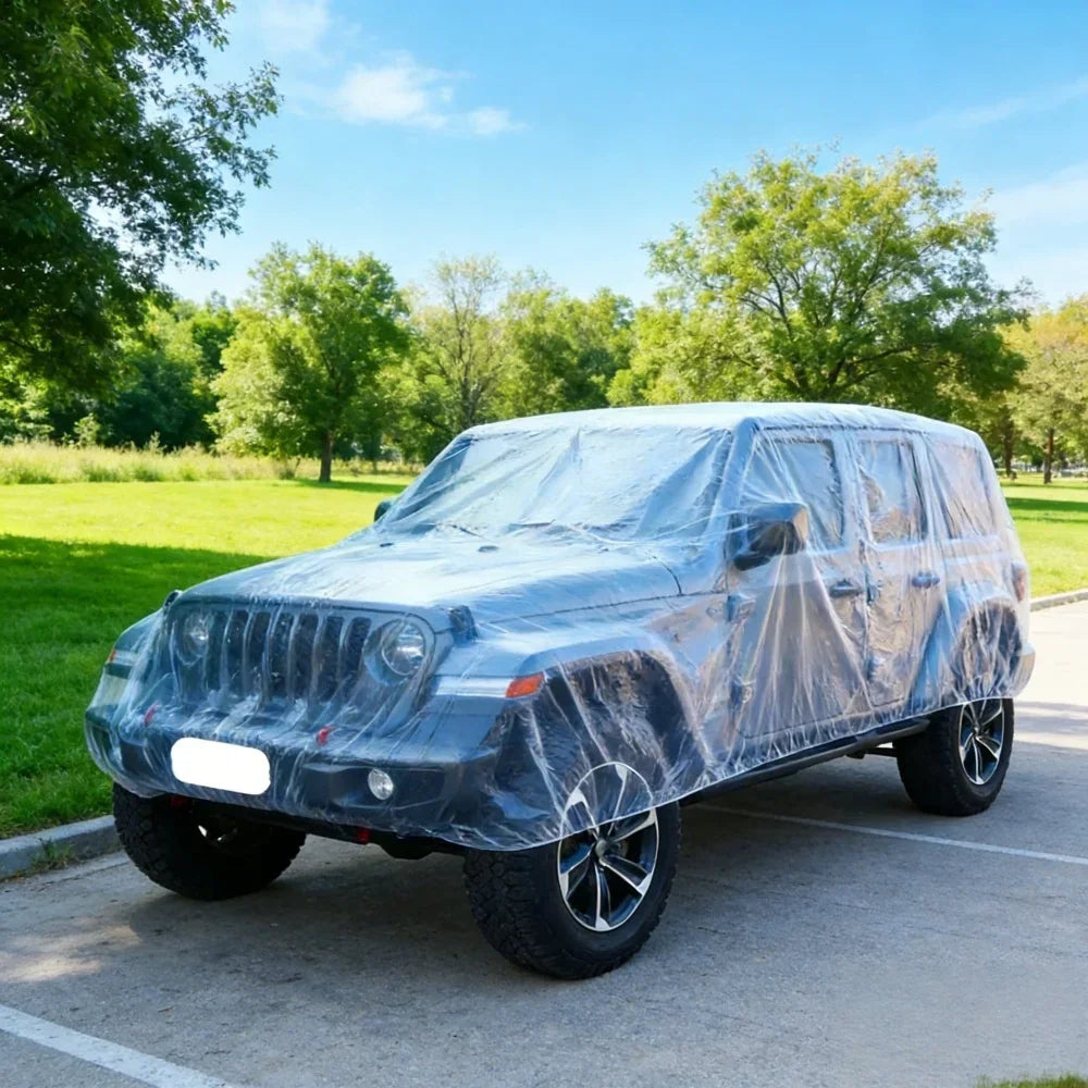 Disposable Clear Plastic Car Cover with Elastic Hem