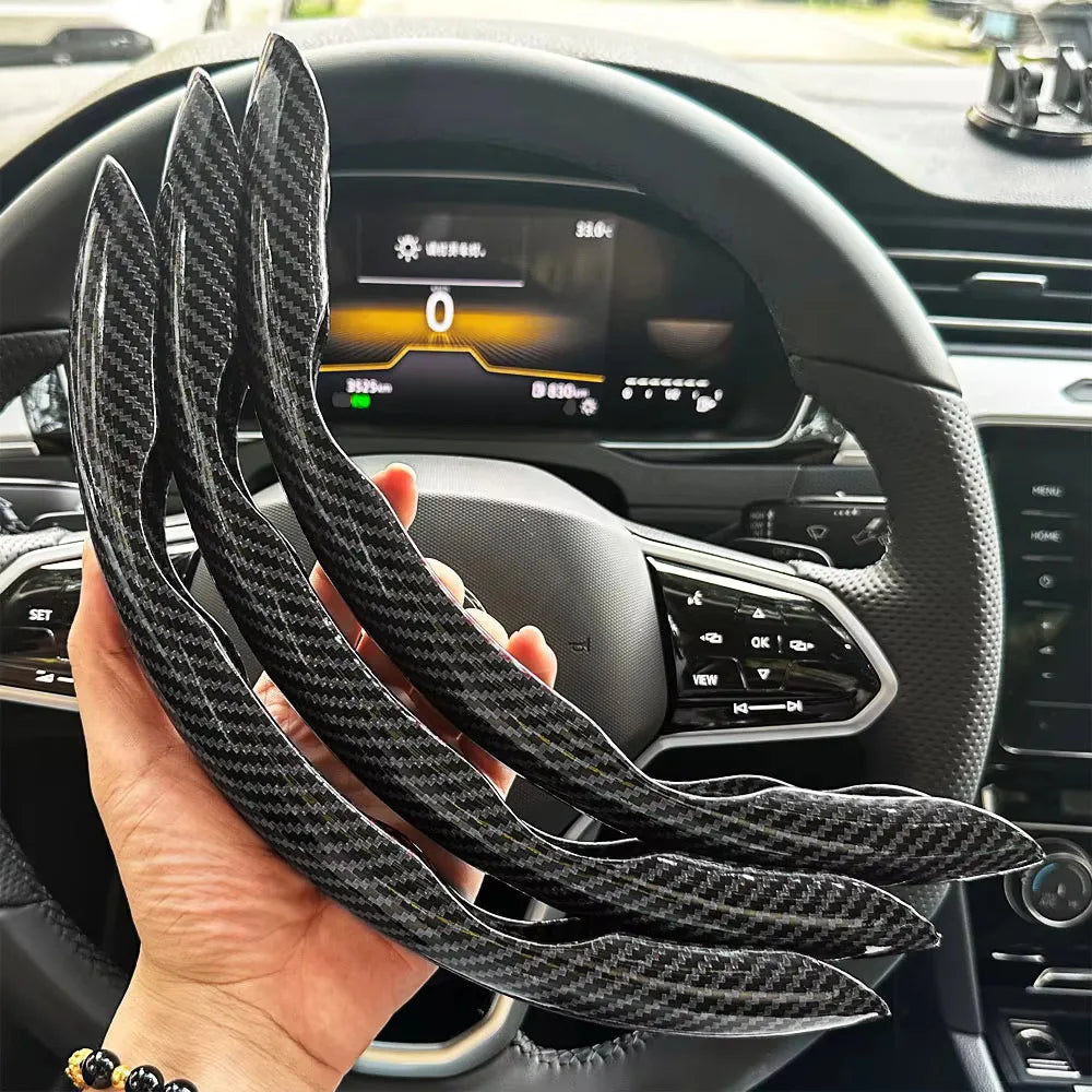 3-Piece Silicone Steering Wheel Cover, Carbon Fiber Look