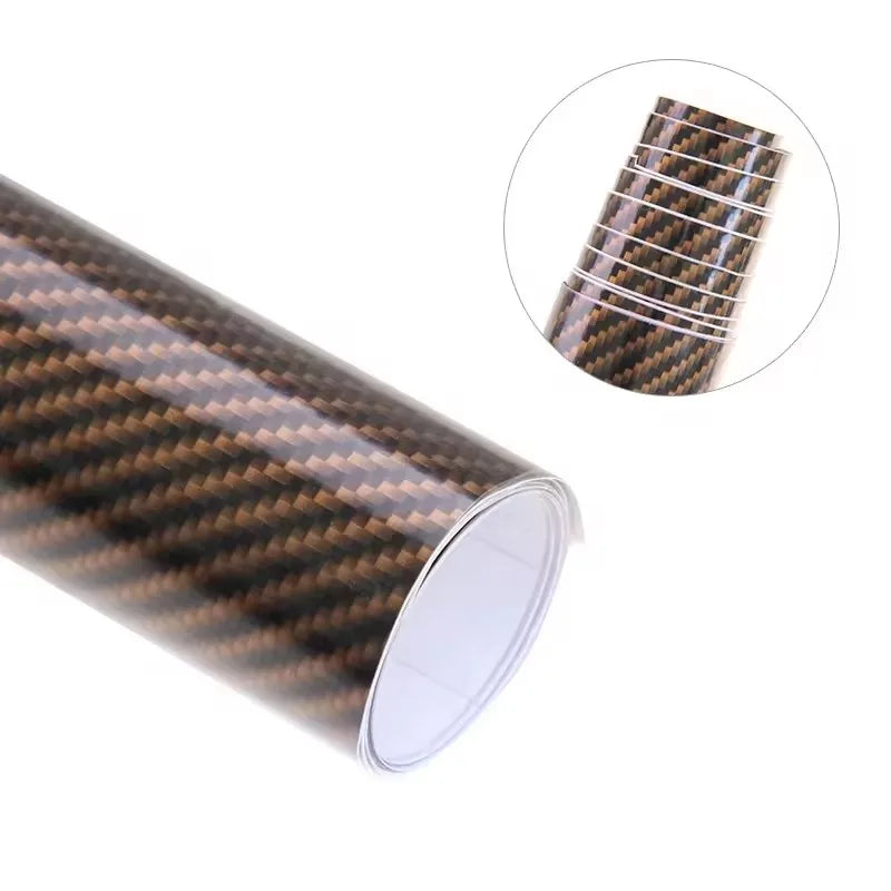 Carbon Fiber Vinyl Wrap – Glossy Black/Gold, Waterproof Car Sticker - image 4