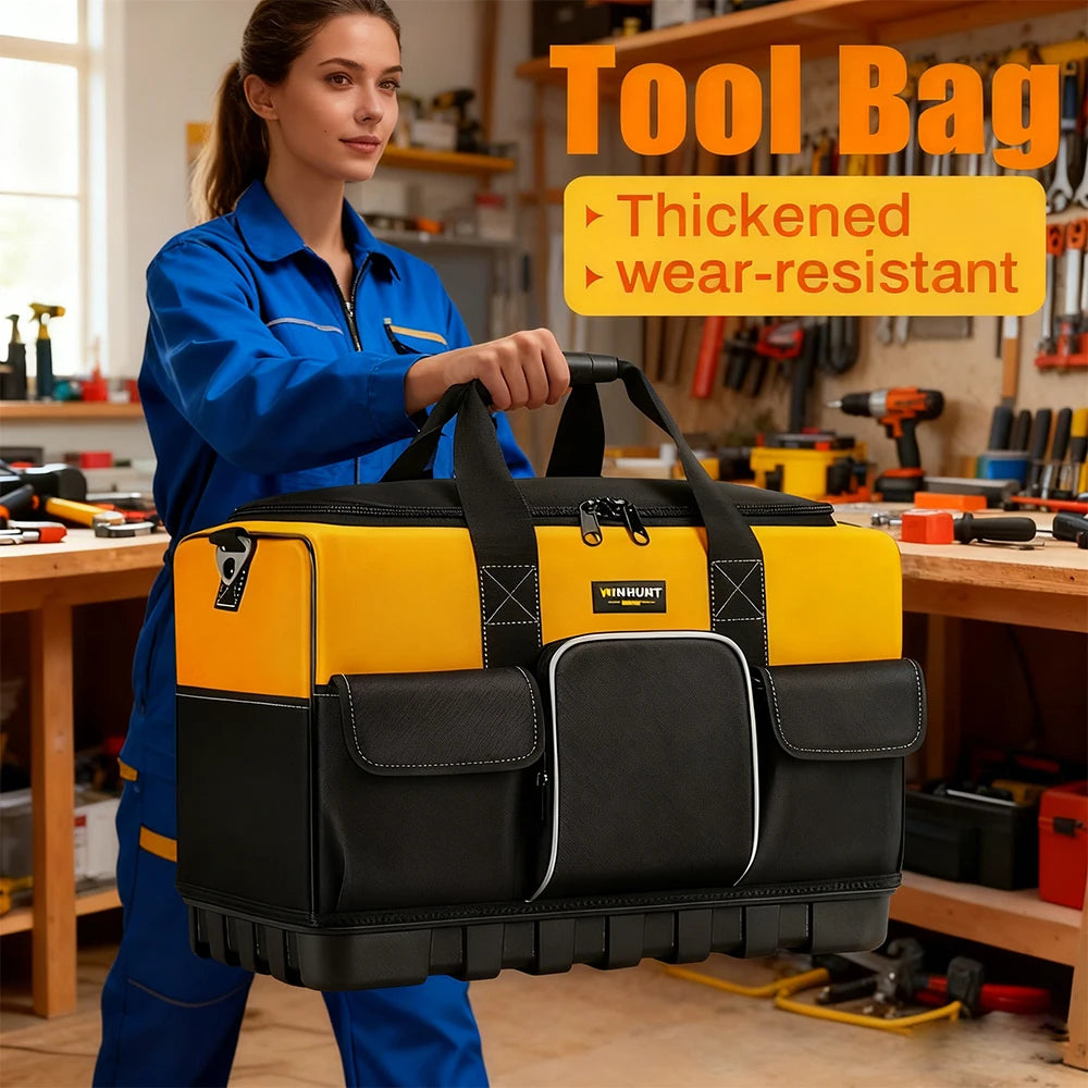Tool Bag Electrician Tool Storage Bag Hard Bottom Multi-Pocket Tool Tote Durable Waterproof Tool Organizer With Shoulder Strap