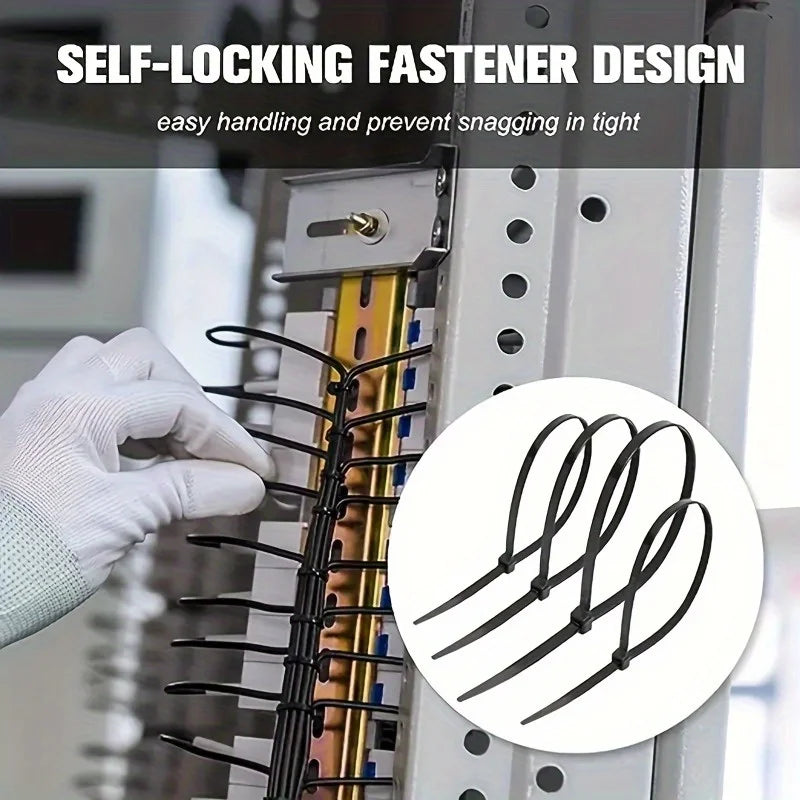 400Pcs Multi-Size Cable Ties Set, Heavy Duty Nylon Zip Ties, Black & White Self-Locking Wire Ties for Home Office Cable