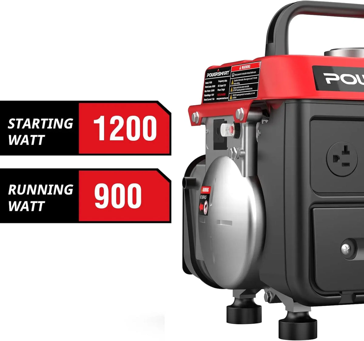 1200W Portable Gas Powered Generator, 71cc 2-Stroke Single Cylinder Engine, 900W Rated, Ultralight 39 lbs for Camping, Tailgatin