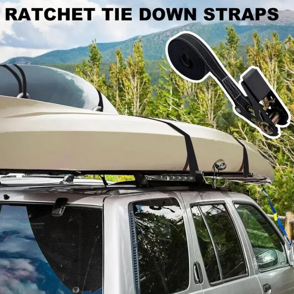Heavy Duty Ratchet Tie Down Straps Adjustable Reinforced Car Tire Straps for Vehicles