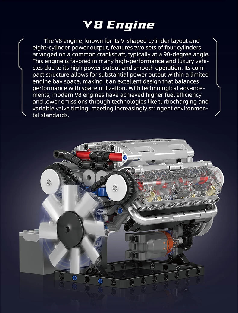 V8 Engine Building Block Model Kit, 500+ Pieces for Ages 8 and Up
