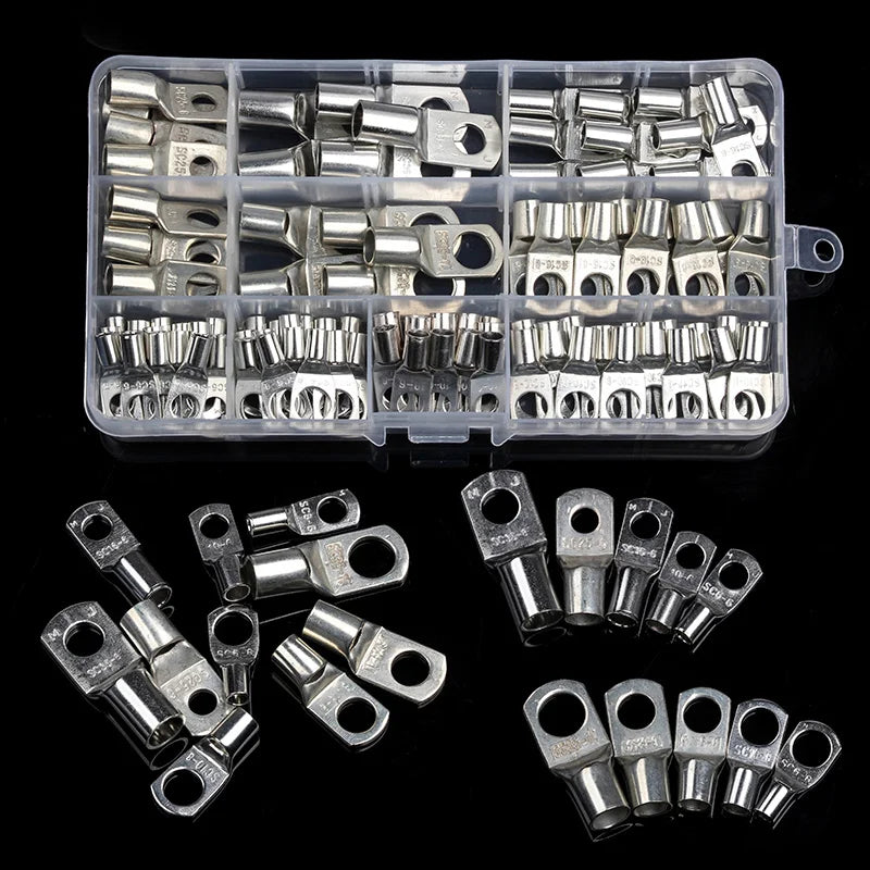100PCS Ring Terminal Cable Shoes Lugs 35mm2 Tinned Copper Lug Wire eye Connectors Bare Terminals Lugs Wire Copper Kit Butt Plug