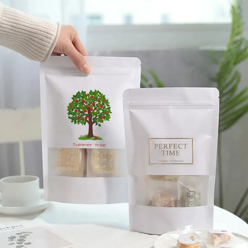 White Kraft Paper Bags with Window - Waterproof Food Packaging, 50 Pk - image 2
