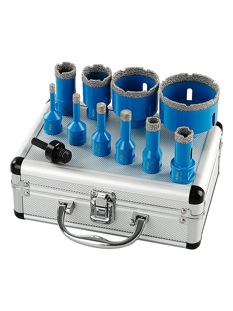 LOZLIN 10Pcs Brazed Diamond Dry Drill Bits Hole Saw Set 5/8-11 Thread Diamond Hole Opener Tools Dry Cutting Core Drill Bit Kit for Ceramic Tile Granite Marble Quartz Stone Glass Porcelain Home Renovation Masonry Construction