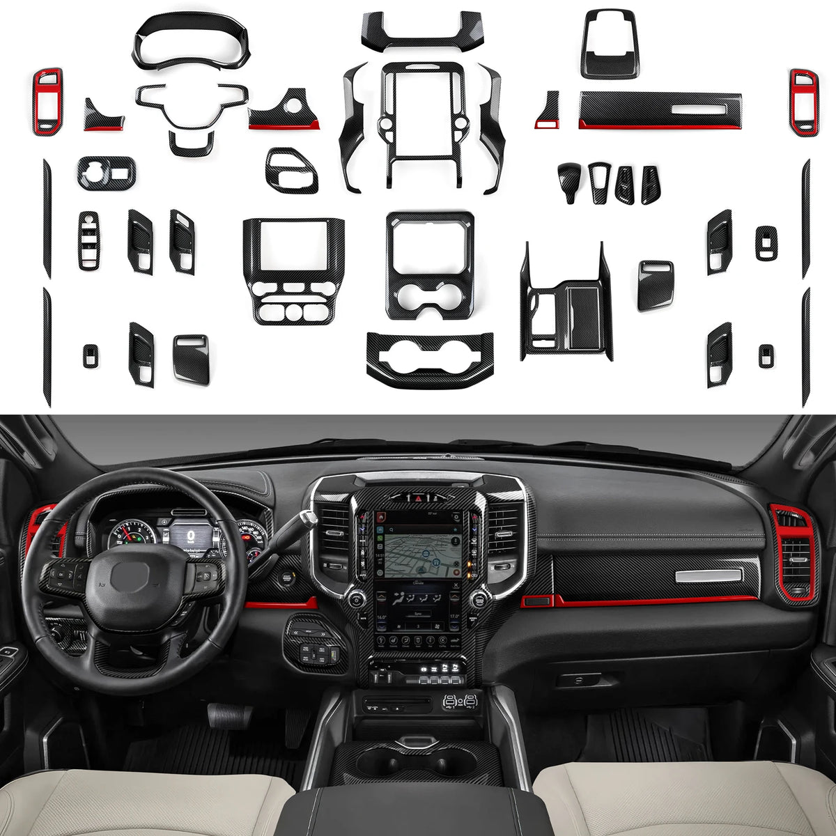 Carbon Fiber Gear Shift Panel Cover for Dodge RAM 2019-2026 - image 3