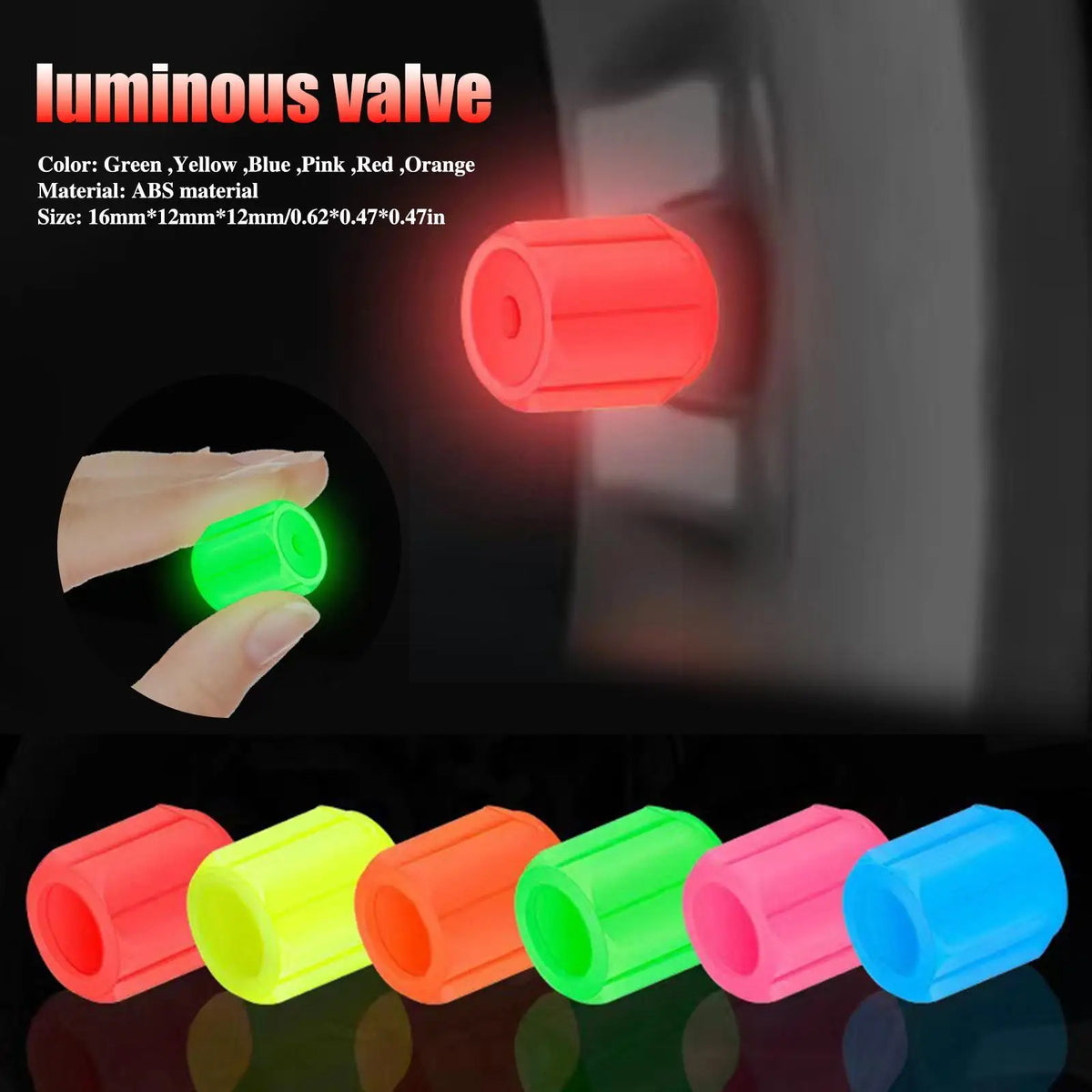 Glow in the Dark Tire Valve Stem Caps, Set of 4