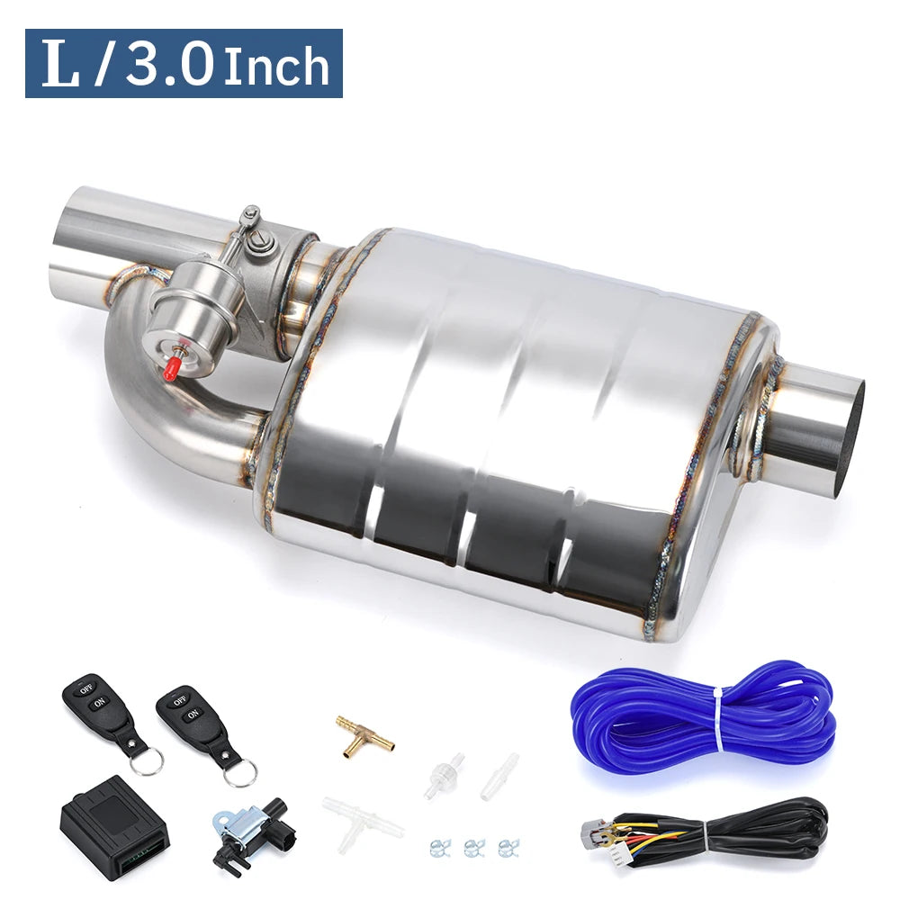 Stainless Steel 2.5" 3" 3.5" IN/OUT Tip On Single Exhaust Muffler Dump Valve Exhaust Cutout with Wireless Remote Controller Set