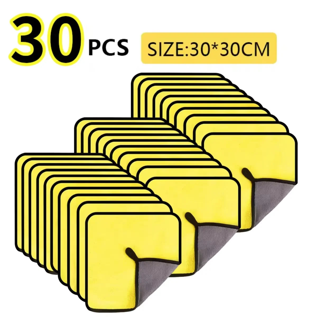 30x60cm Microfiber Car Cleaning Towels, Double Layer, 1/2/3/6/10 Pack