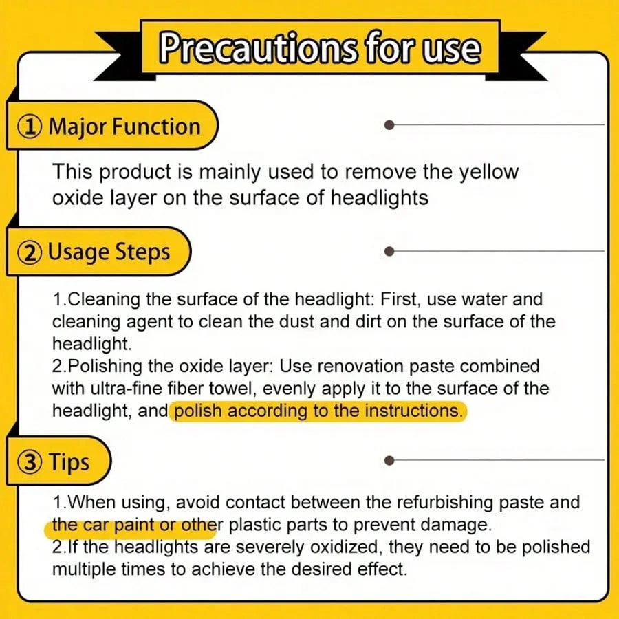 Headlight Restoration Polish for Yellowed Headlights