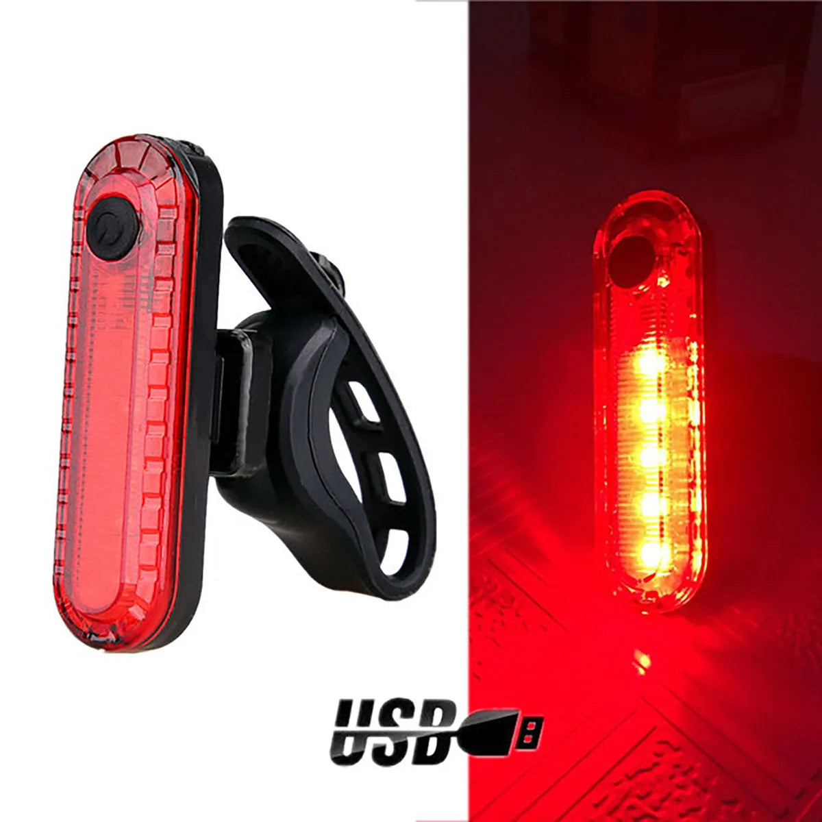 USB Rechargeable Red Bike Tail Light, Easy Install