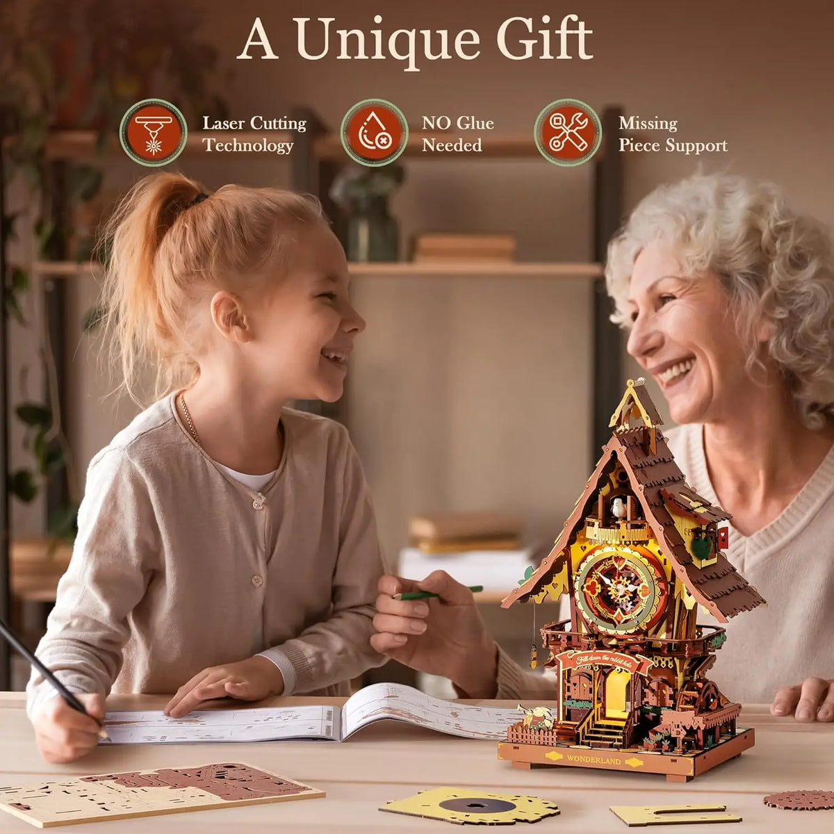 Rokr 3D Wooden Cuckoo Clock Puzzle Kit with Working Bird - view 7