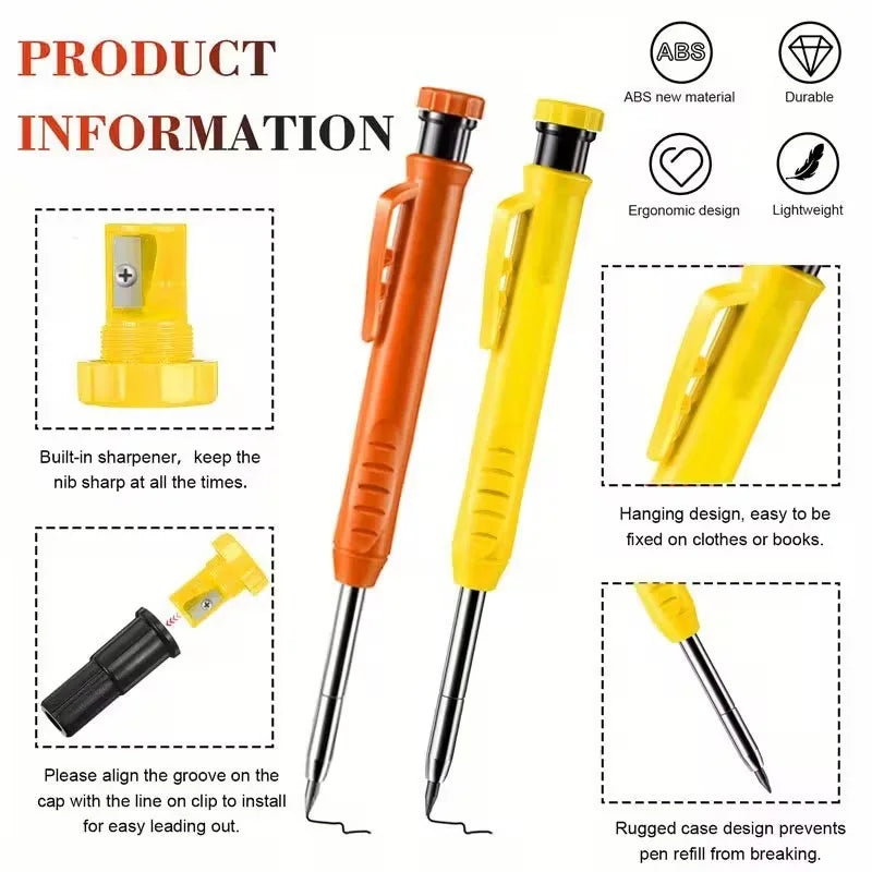 3-Color Carpenter Pencil Set with Sharpener & Refills - image 5