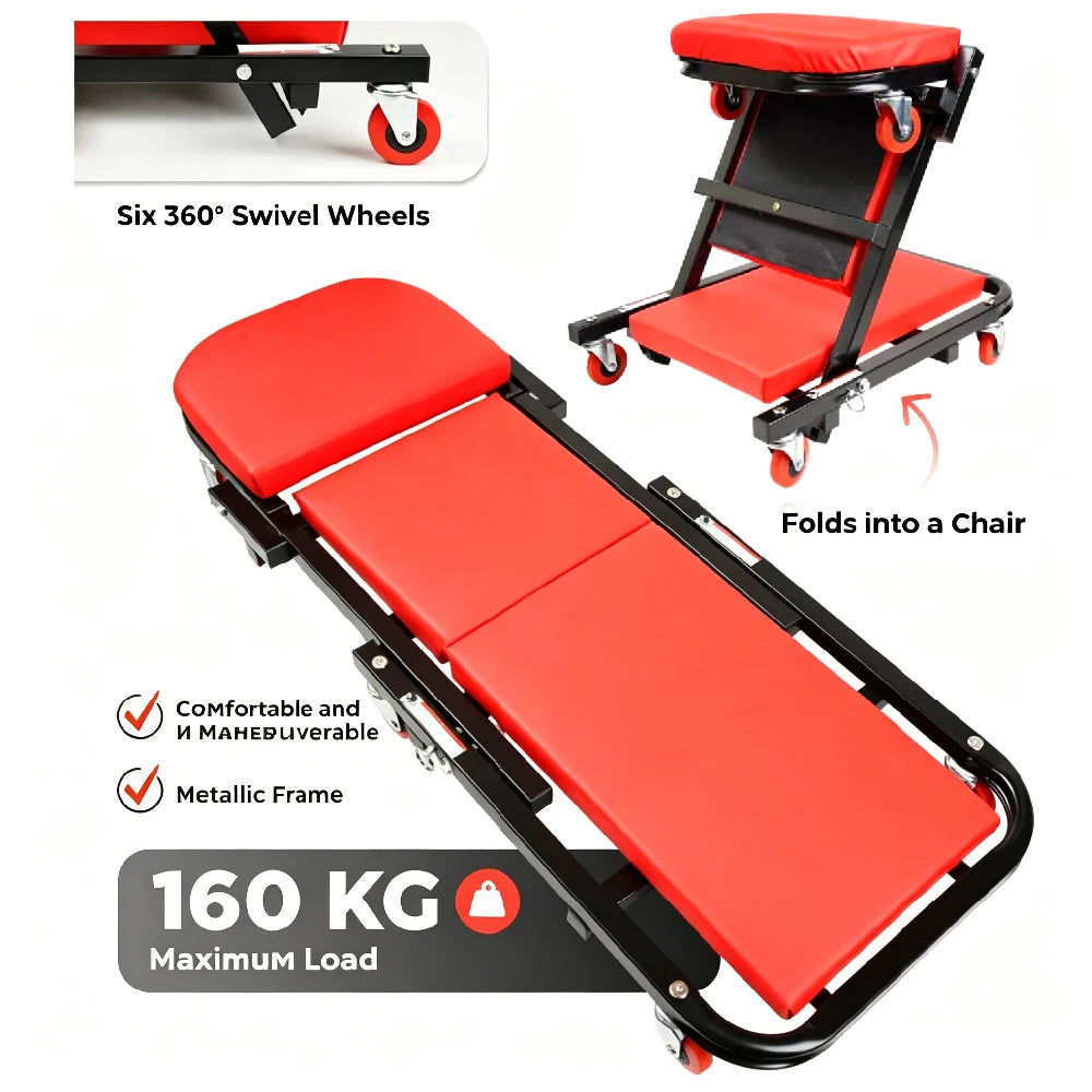 Mechanic Creeper 36-inch 2-in-1 Mode Z Seat 340lbs Capacity, Foldable Garage Adjustable Rolling Folding with 6pcs Wheels Roller