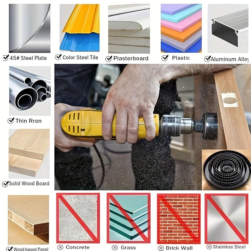 6-Piece Carbon Steel Hole Saw Kit – Wood, PVC & Plastic