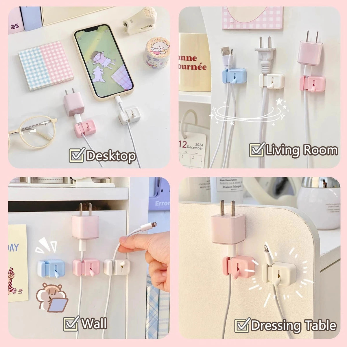 No-Drill Desk Edge Cable Clip Organizer