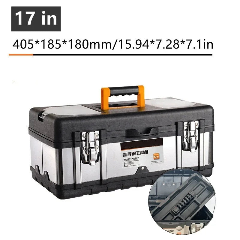 14/17in Tool Box Double Layer Hardware Storage Toolbox Stainless Steel Tool Box Metal Tool Bucket Portable Tool Box Organizer