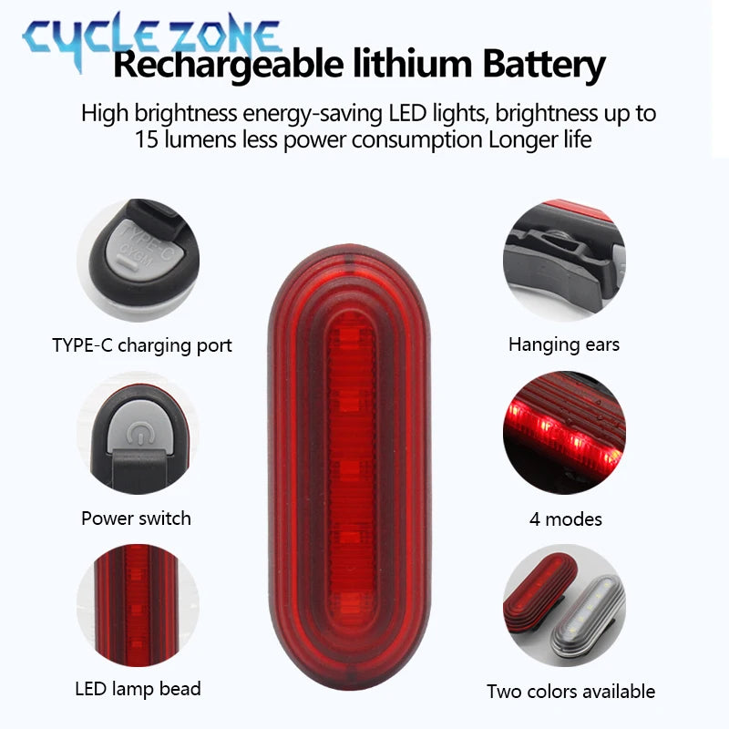 Bicycle Rear Light Type-C Rechargeable Bike Tail Light 360° Rotation Taillight for Night Safety Cycling MTB Road Bike Accessory