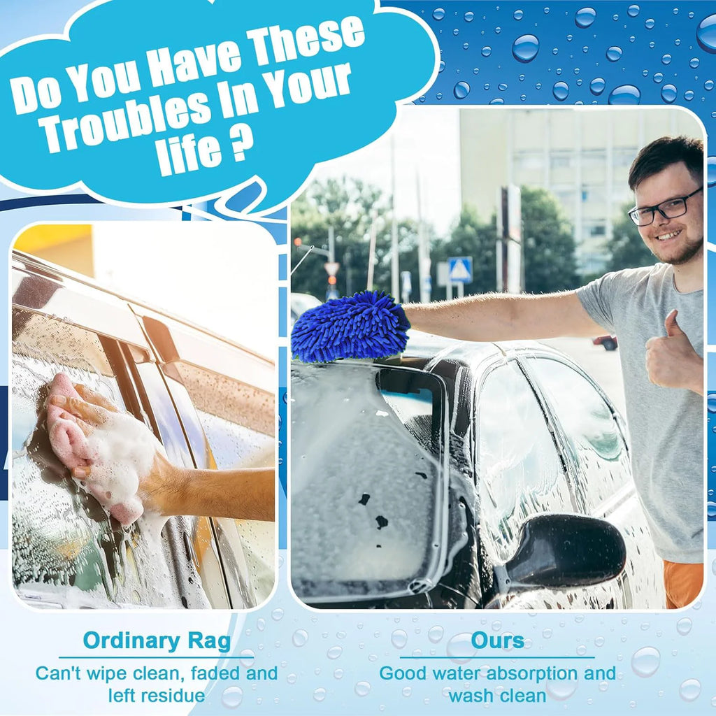 Thick Waterproof Chenille Microfiber Car Wash Mitt, Double-Faced Cleaning Glove for Detailing
