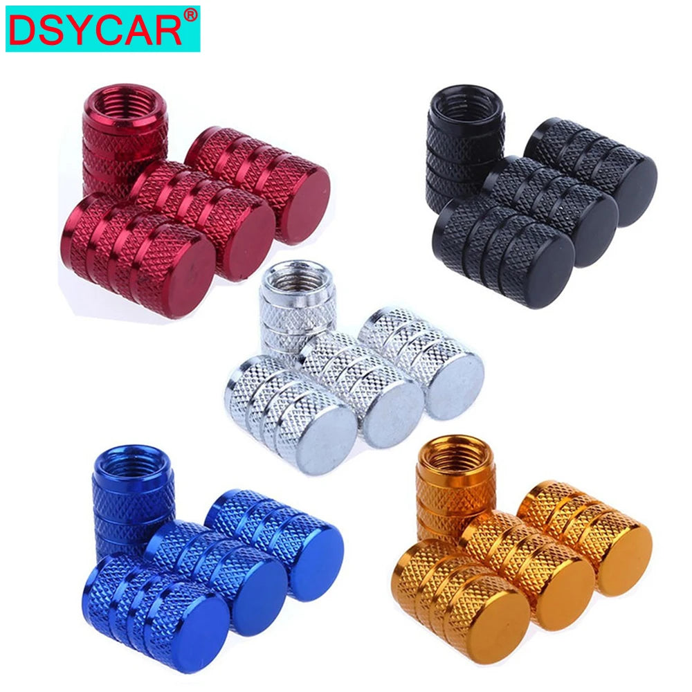 Silver Knurled Aluminum Tire Valve Stem Caps for Schrader Valves, 4 Pcs